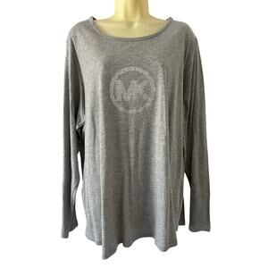Michael Michael Kors Gray Knit Top Tunic Studded Logo Size 2X Casual Winter Fall
